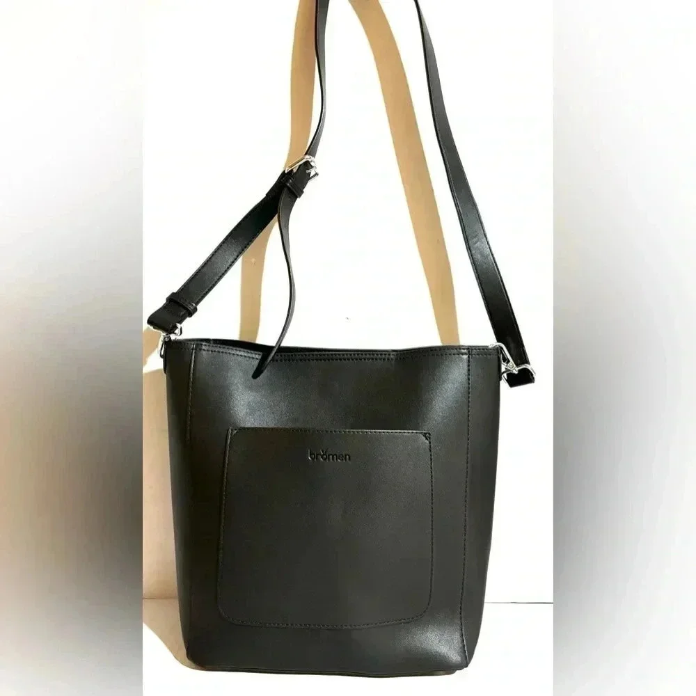 Bromen black leather crossbody handbag